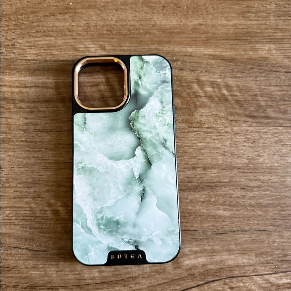 Mint Green Marble iPhone Case with Metallic Trim